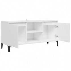 TV-Schrank mit Metallbeinen Hochglanz-Weiß 103,5x35x50 cm