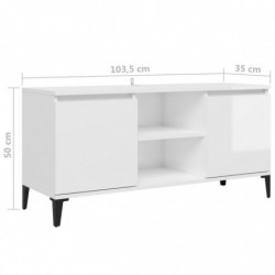 TV-Schrank mit Metallbeinen Hochglanz-Weiß 103,5x35x50 cm