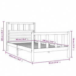 Massivholzbett Schwarz 90x190 cm 3FT Single