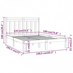 Massivholzbett Schwarz 135x190 cm 4FT6 Double