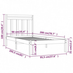 Massivholzbett Schwarz 90x200 cm