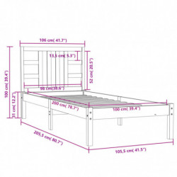 Massivholzbett Grau 100x200 cm