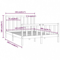 Massivholzbett Grau 150x200 cm 5FT King Size