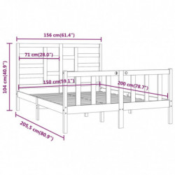 Massivholzbett Grau 150x200 cm 5FT King Size