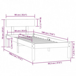 Massivholzbett Kiefer 90x190 cm UK Single