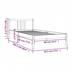 Massivholzbett Grau 90x200 cm