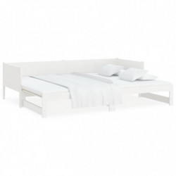Ausziehbares Tagesbett Weiß Massivholz Kiefer 2x(90x200) cm