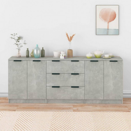 3-tlg. Sideboard-Set Betongrau Holzwerkstoff