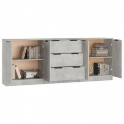 3-tlg. Sideboard-Set Betongrau Holzwerkstoff