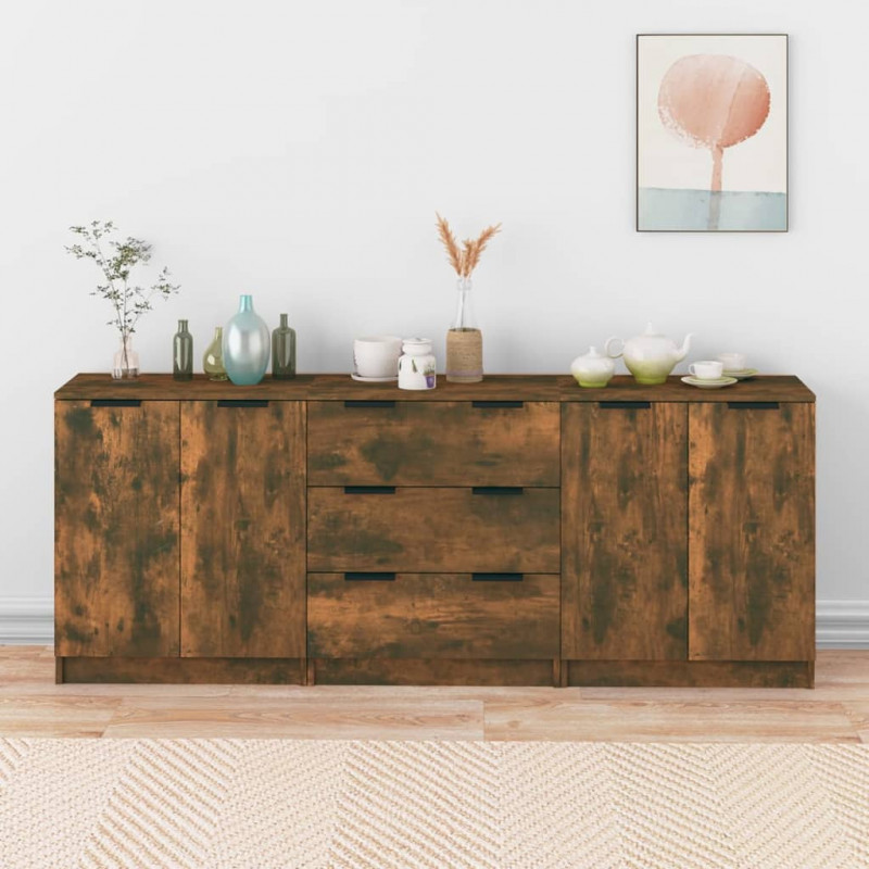 3-tlg. Sideboard Räuchereiche Holzwerkstoff