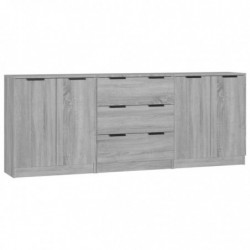 3-tlg. Sideboard Grau Sonoma Eiche-Optik Holzwerkstoff