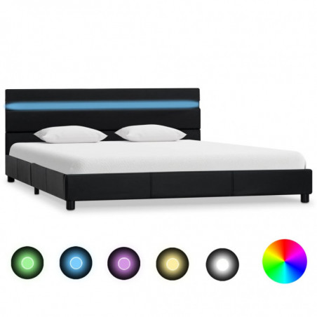Bettgestell mit LED Schwarz Kunstleder 140×200 cm Bettgestell mit LED Schwarz Kunstleder 140×200 cm