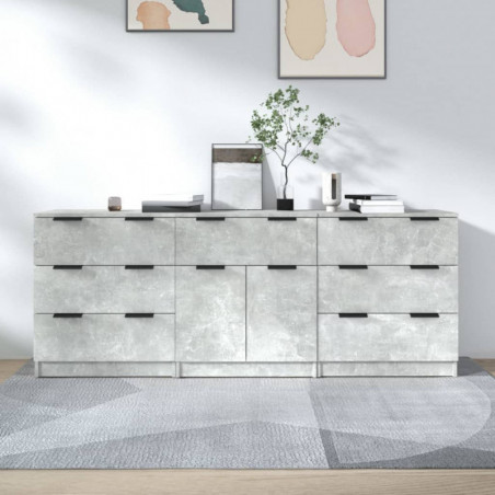 3-tlg. Sideboard-Set Betongrau Holzwerkstoff