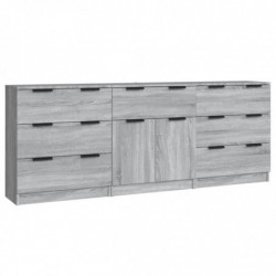 3-tlg. Sideboard Grau Sonoma Holzwerkstoff