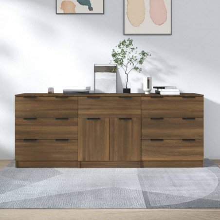 3-tlg. Sideboard Braun Eiche-Optik Holzwerkstoff