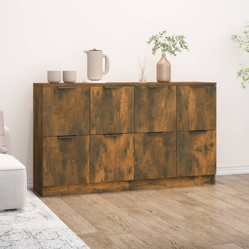 Sideboards 2 Stk. Räuchereiche 60x30x70 cm Holzwerkstoff