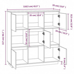 Highboard Grau 110,5x35x117 cm Massivholz Kiefer