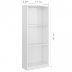 Bücherregal 3 Fächer Hochglanz-Weiß 40x24x108 cm Holzwerkstoff