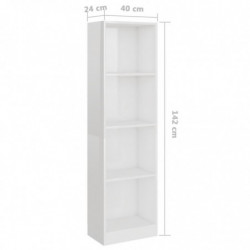 Bücherregal 4 Fächer Hochglanz-Weiß 40x24x142 cm Holzwerkstoff