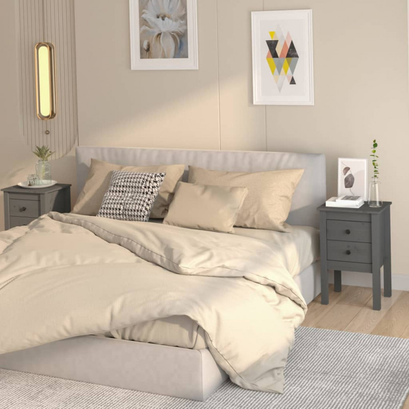 Nachttische 2 Stk. Grau 40x35x61,5 cm Massivholz Kiefer