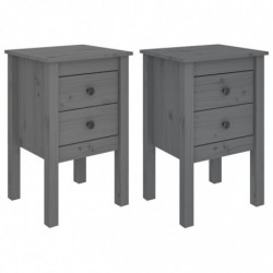 Nachttische 2 Stk. Grau 40x35x61,5 cm Massivholz Kiefer