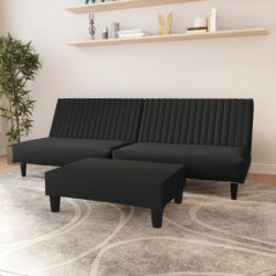 Schlafsofa 2-Sitzer mit Fußhocker Schwarz Samt