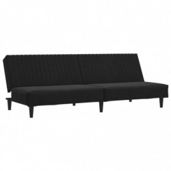 Schlafsofa 2-Sitzer mit Fußhocker Schwarz Samt