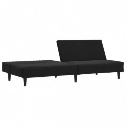 Schlafsofa 2-Sitzer mit Fußhocker Schwarz Samt