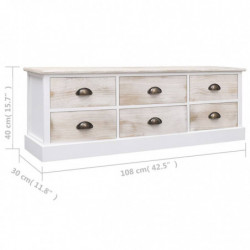 TV-Schrank Weiß & Hellbraun 108x30x40 cm Massivholz Paulownia