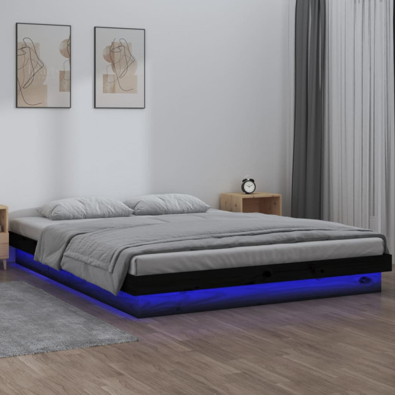 Massivholzbett mit LEDs Schwarz 120x190 cm 4FT Small Double