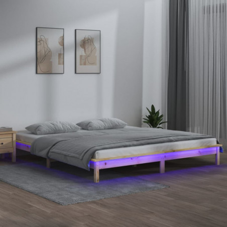 Massivholzbett mit LEDs 135x190 cm 4FT6 Double