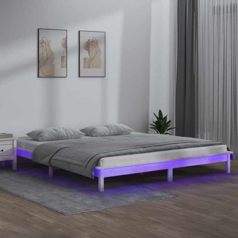 Massivholzbett mit LEDs Weiß 135x190 cm 4FT6 Double