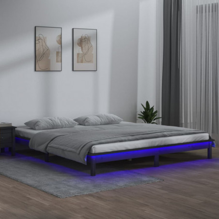 Massivholzbett mit LEDs Grau 135x190 cm 4FT6 Double