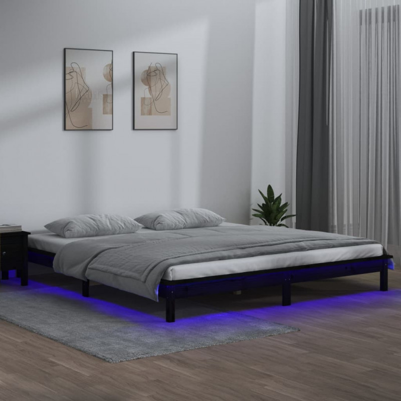 Massivholzbett mit LEDs Schwarz 135x190 cm 4FT6 Double