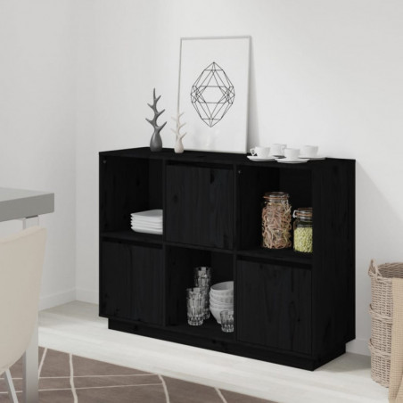 Sideboard Schwarz 110,5x35x80 cm Massivholz Kiefer