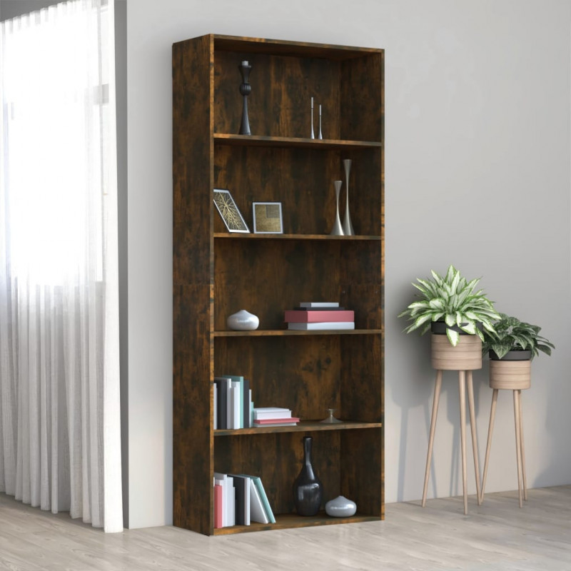 Bücherregal 5 Fächer Räuchereiche 80x30x189 cm Holzwerkstoff