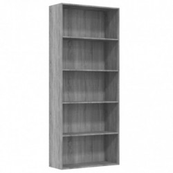 Bücherregal 5 Fächer Grau Sonoma 80x30x189 cm Holzwerkstoff