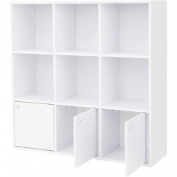 VASAGLE Bücherregal für das Home Office, Bücherregal mit 9 Würfeln, freistehendes Würfelregal mit 3 Unterschränken, Weiß LBC33WT