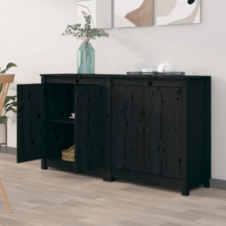 Sideboards 2 Stk. Schwarz 70x35x80 cm Massivholz Kiefer