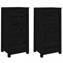 Sideboards 2 Stk. Schwarz 40x35x80 cm Massivholz Kiefer