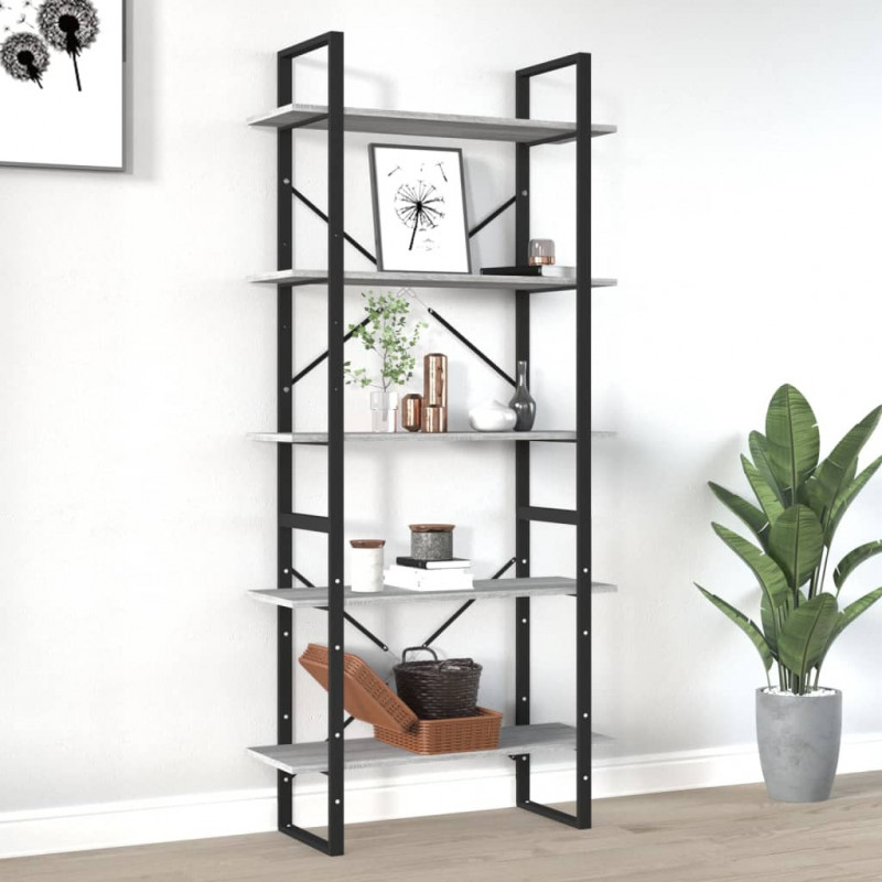 Bücherregal 5 Fächer Grau Sonoma 80x30x175 cm Holzwerkstoff