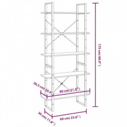 Bücherregal 5 Fächer Grau Sonoma 80x30x175 cm Holzwerkstoff