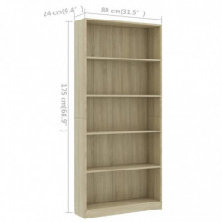 Bücherregal 5 Fächer Sonoma-Eiche 80x24x175 cm Holzwerkstoff