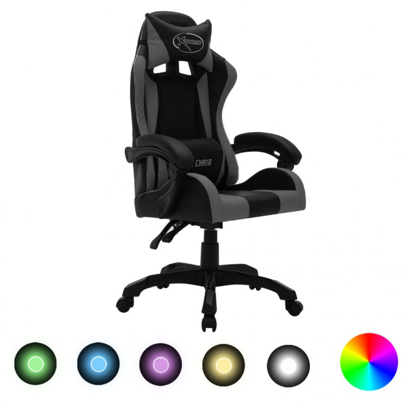 Gaming-Stuhl mit RGB LED-Leuchten Grau und Schwarz Kunstleder