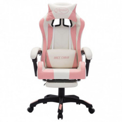 Gaming-Stuhl mit RGB LED-Leuchten Rosa und Weiß Kunstleder