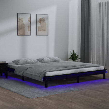 Massivholzbett mit LEDs Schwarz 120x200 cm