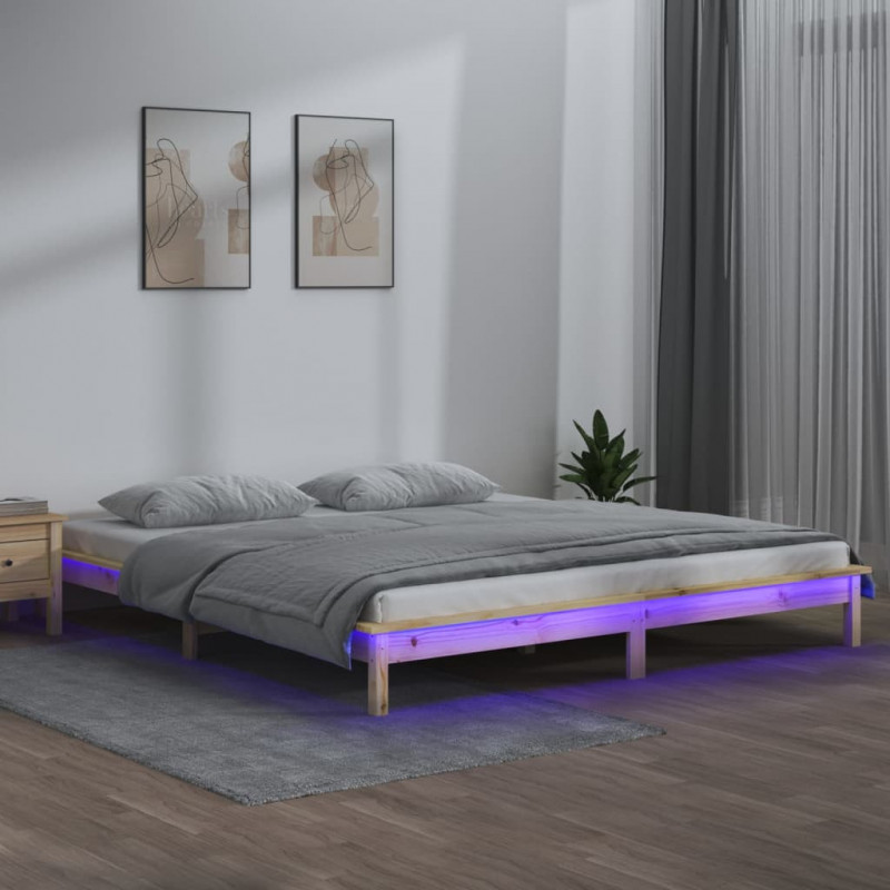 Massivholzbett mit LEDs 150x200 cm 5FT King Size