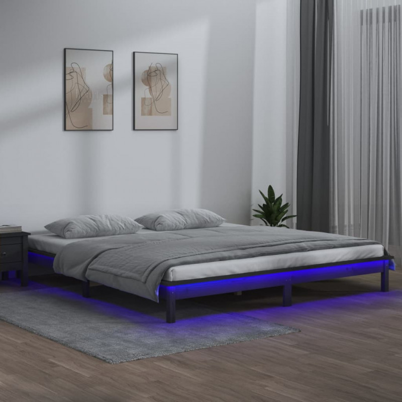 Massivholzbett mit LEDs Grau 180x200 cm 6FT Super King