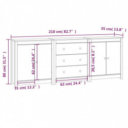 Sideboard Weiß 210x35x80 cm Massivholz Kiefer