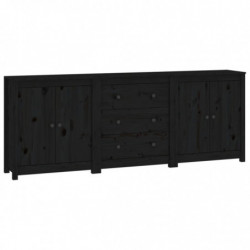 Sideboard Schwarz 210x35x80 cm Massivholz Kiefer